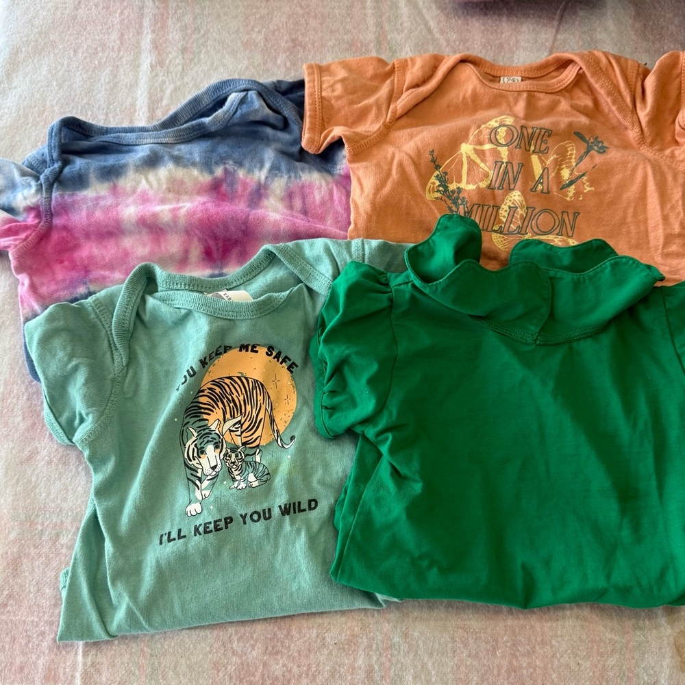 Rabbit Skins Tie-Dye, Orange, and Green Bodysuits Set